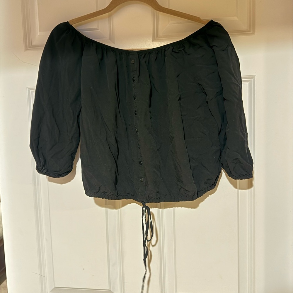 Ambiance Black Mid-Arm Off-Shoulder Women's Top Size Medium